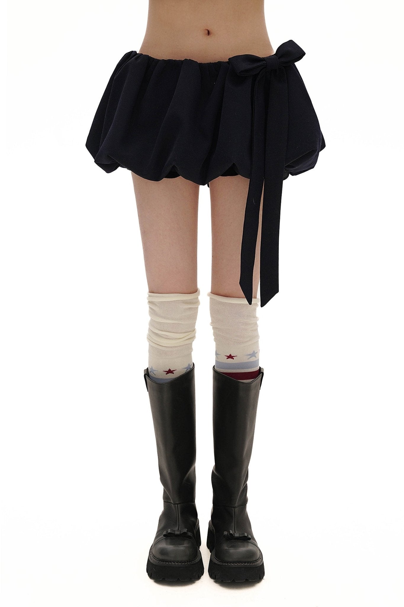 Heavyweight Wool Pleated Bow - Tie Bubble Skirt - COPPING THREADS - MOROMORO