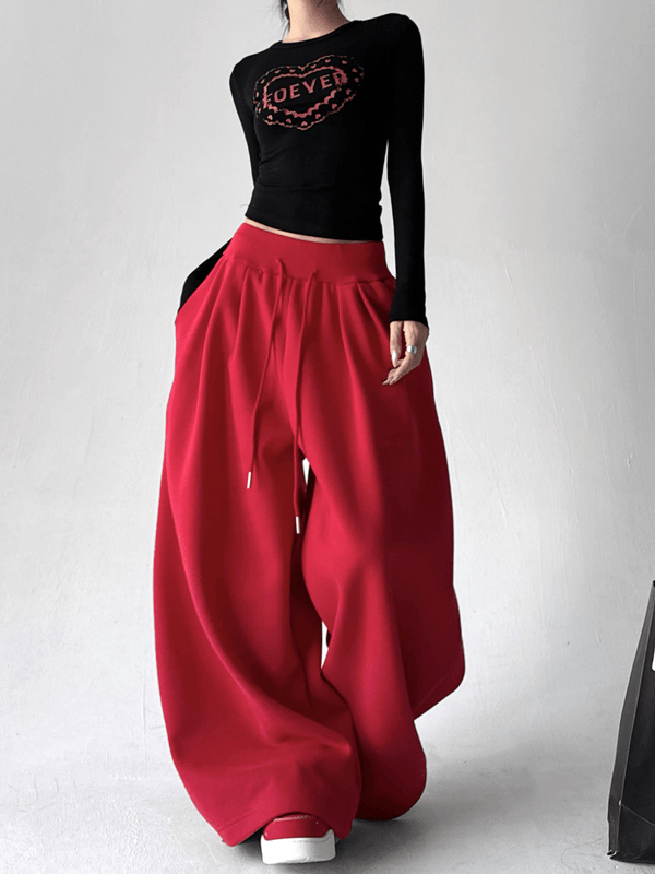 High Waist Fleece Drawstring Wide - Leg Pants - COPPING THREADS - CT Select