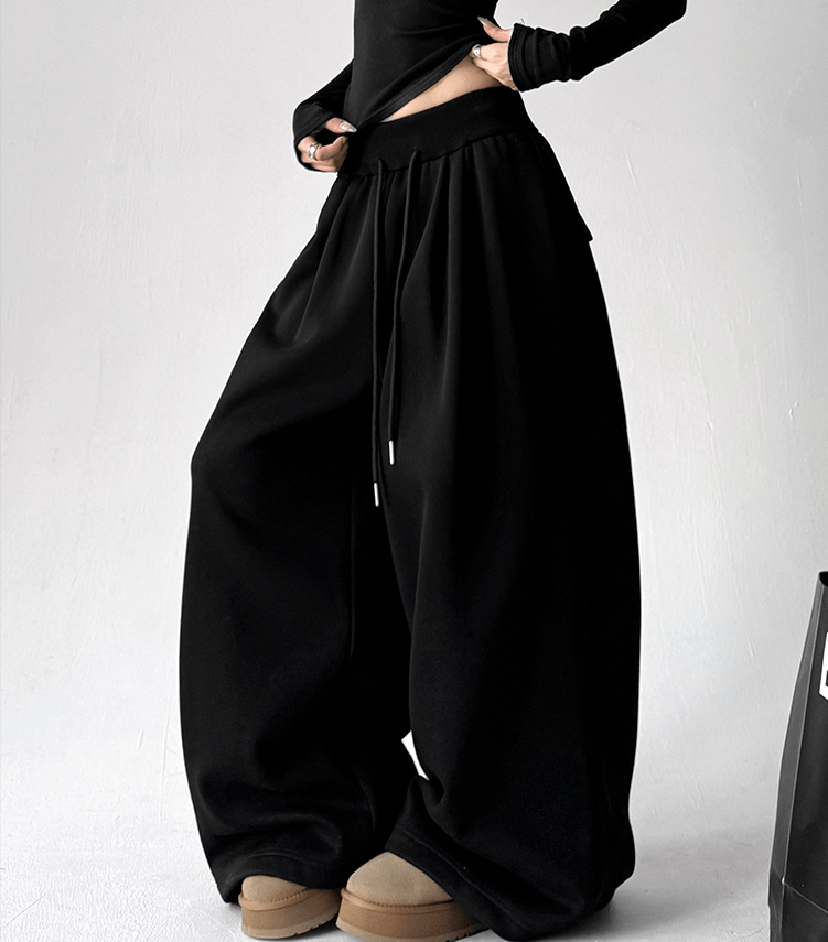 High Waist Fleece Drawstring Wide - Leg Pants - COPPING THREADS - CT Select