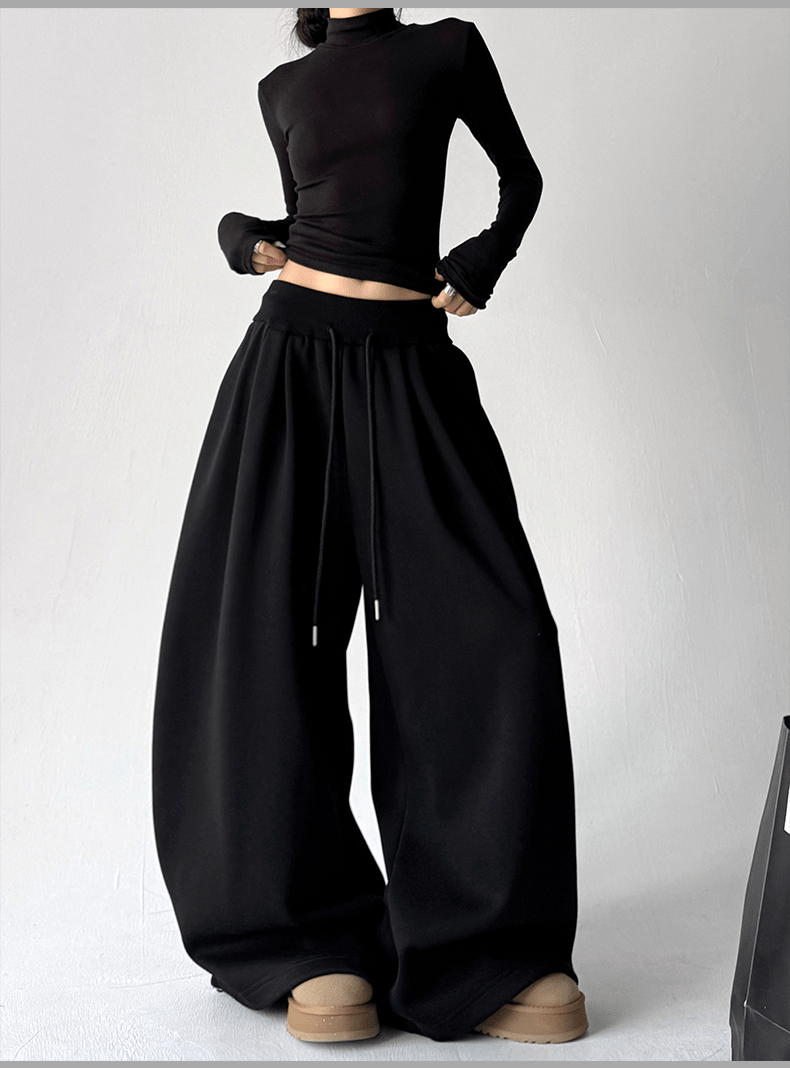High Waist Fleece Drawstring Wide - Leg Pants - COPPING THREADS - CT Select