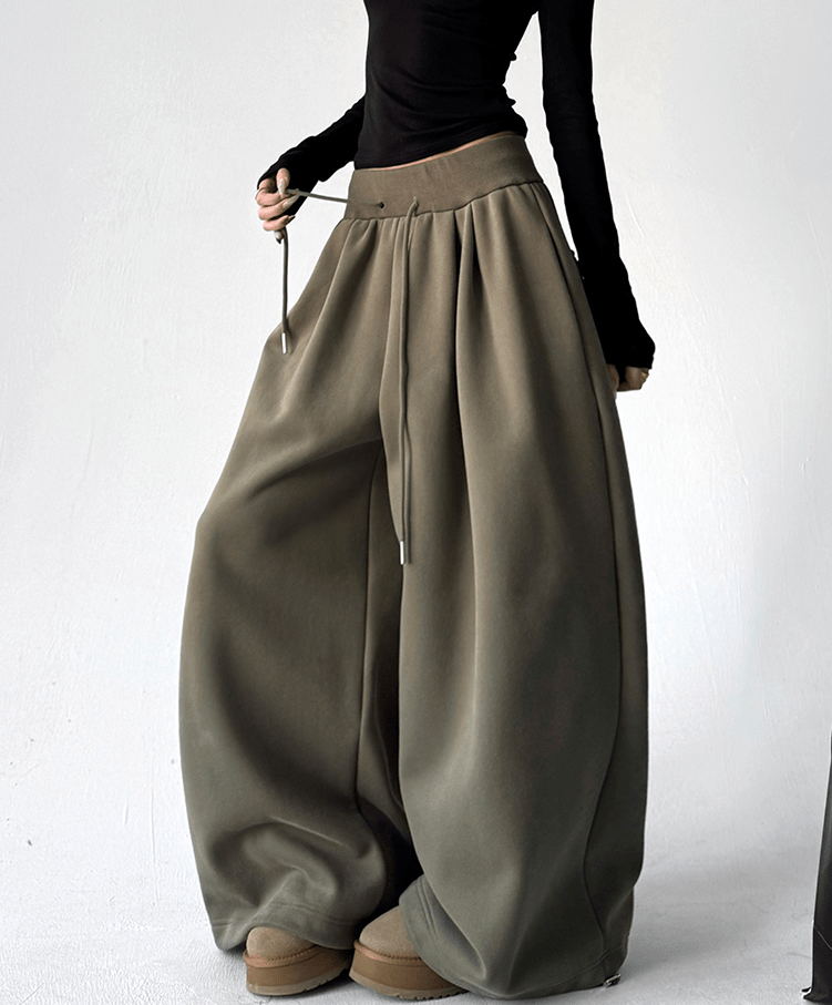 High Waist Fleece Drawstring Wide - Leg Pants - COPPING THREADS - CT Select