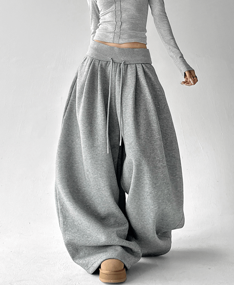 High Waist Fleece Drawstring Wide - Leg Pants - COPPING THREADS - CT Select
