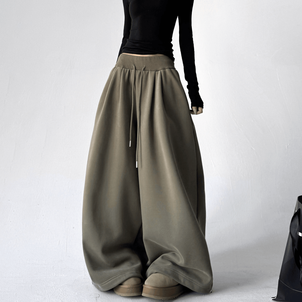 High Waist Fleece Drawstring Wide - Leg Pants - COPPING THREADS - CT Select