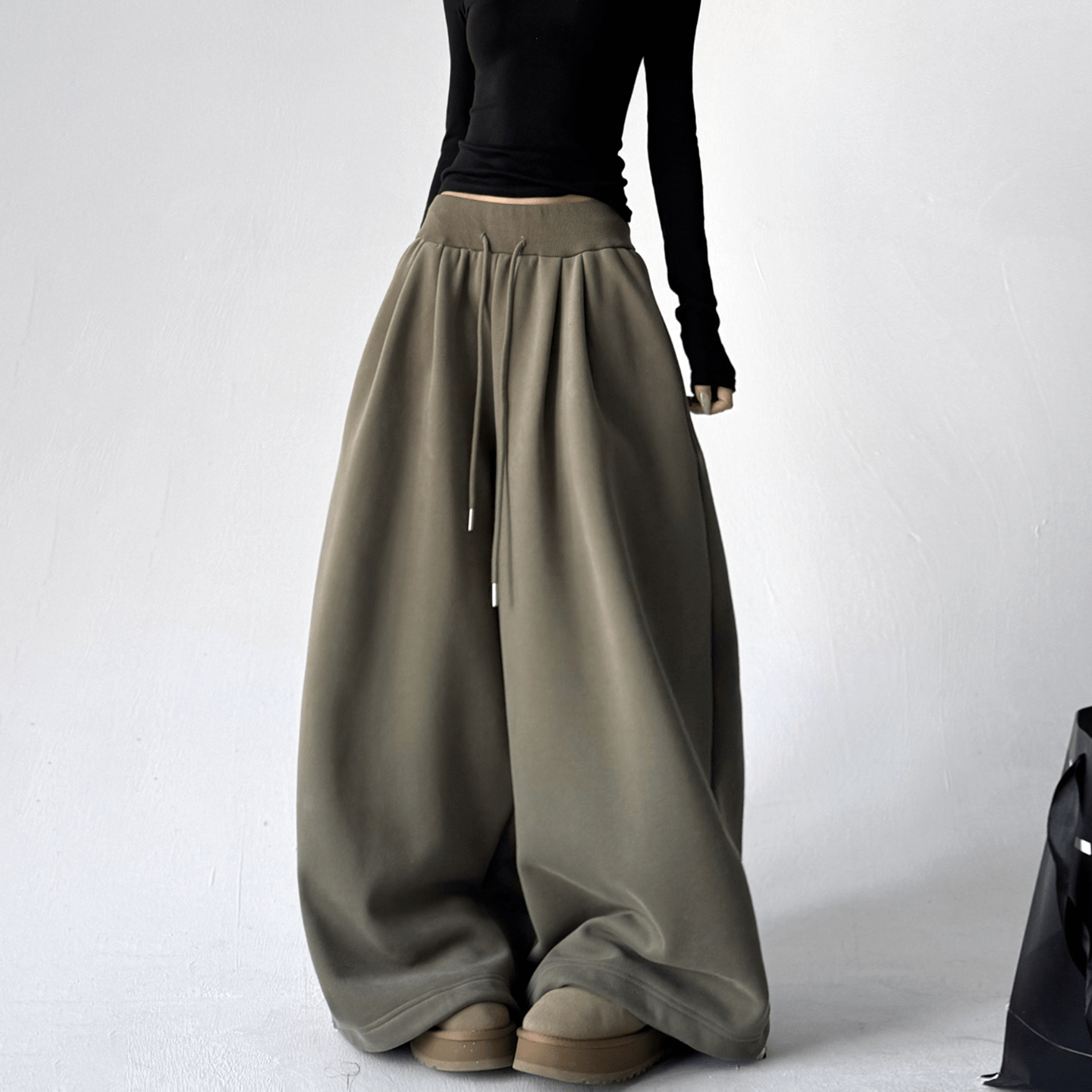 High Waist Fleece Drawstring Wide - Leg Pants - COPPING THREADS - CT Select