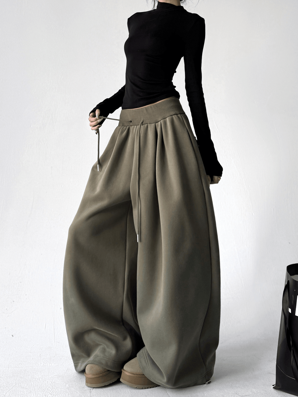 High Waist Fleece Drawstring Wide - Leg Pants - COPPING THREADS - CT Select