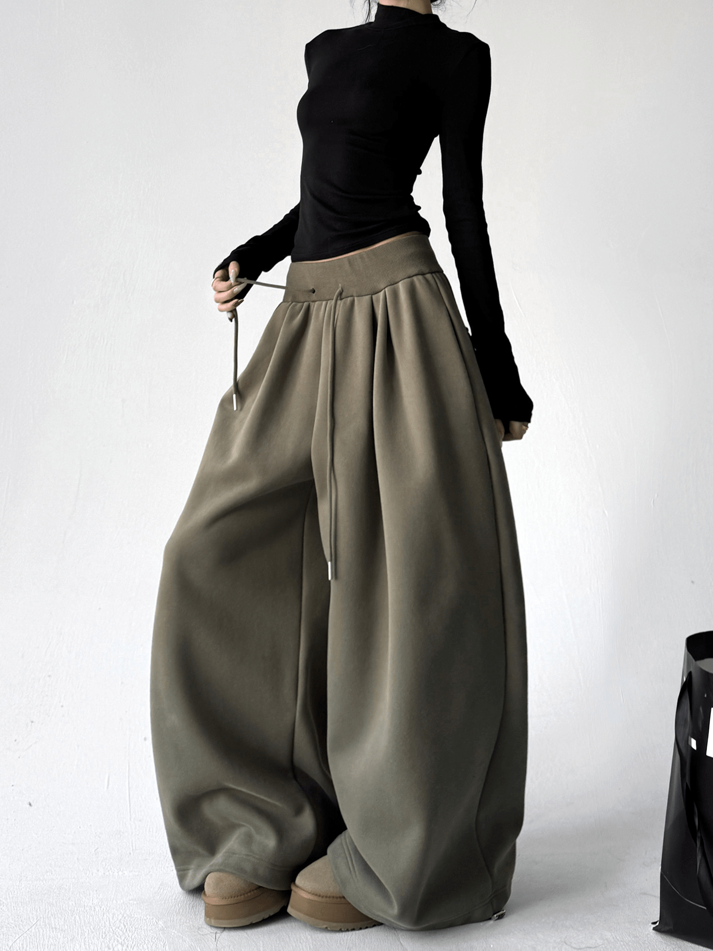 High Waist Fleece Drawstring Wide - Leg Pants - COPPING THREADS - CT Select
