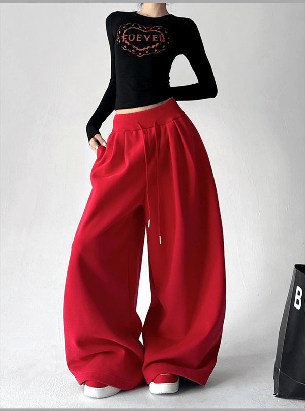 High Waist Fleece Drawstring Wide - Leg Pants - COPPING THREADS - CT Select