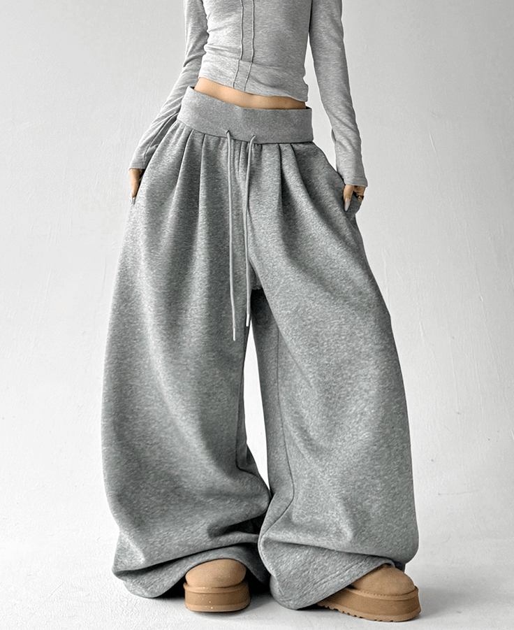 High Waist Fleece Drawstring Wide - Leg Pants - COPPING THREADS - CT Select