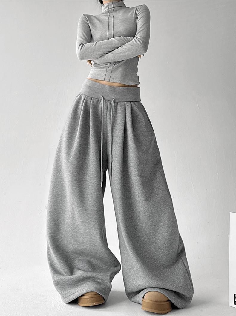 High Waist Fleece Drawstring Wide - Leg Pants - COPPING THREADS - CT Select