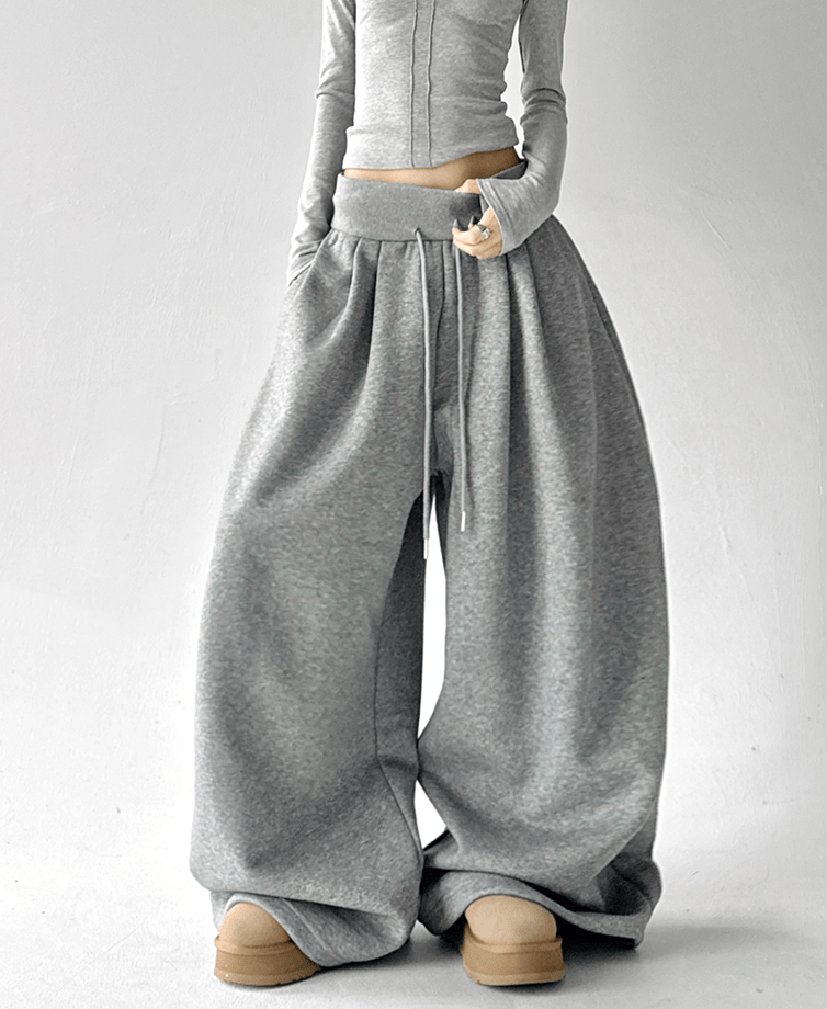 High Waist Fleece Drawstring Wide - Leg Pants - COPPING THREADS - CT Select