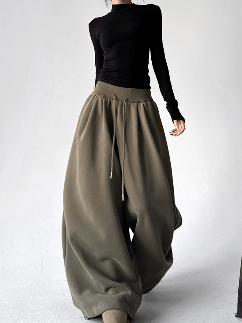 High Waist Fleece Drawstring Wide - Leg Pants - COPPING THREADS - CT Select