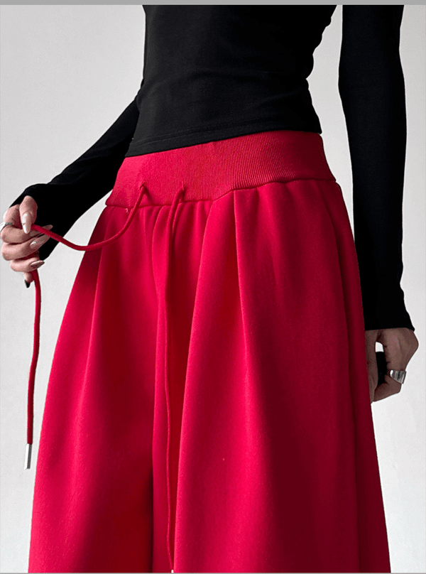 High Waist Fleece Drawstring Wide - Leg Pants - COPPING THREADS - CT Select