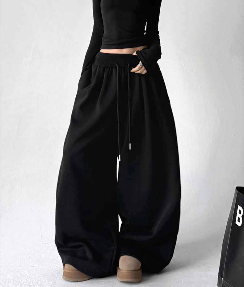 High Waist Fleece Drawstring Wide - Leg Pants - COPPING THREADS - CT Select