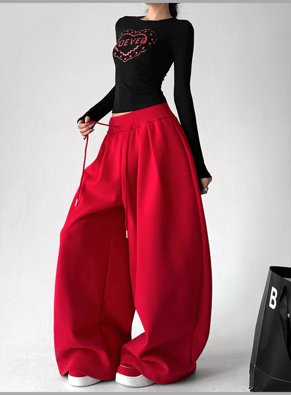 High Waist Fleece Drawstring Wide - Leg Pants - COPPING THREADS - CT Select