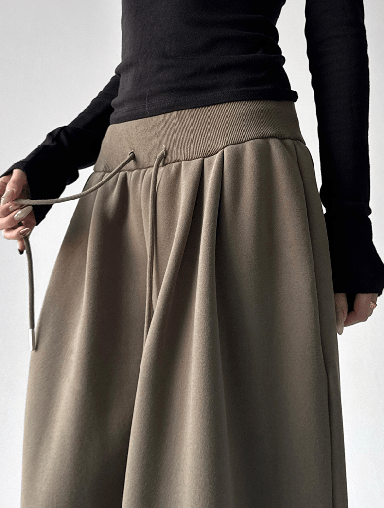 High Waist Fleece Drawstring Wide - Leg Pants - COPPING THREADS - CT Select