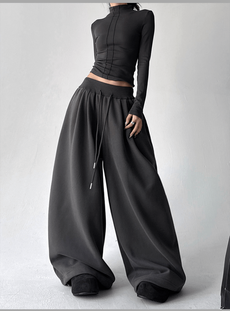 High Waist Fleece Drawstring Wide - Leg Pants - COPPING THREADS - CT Select