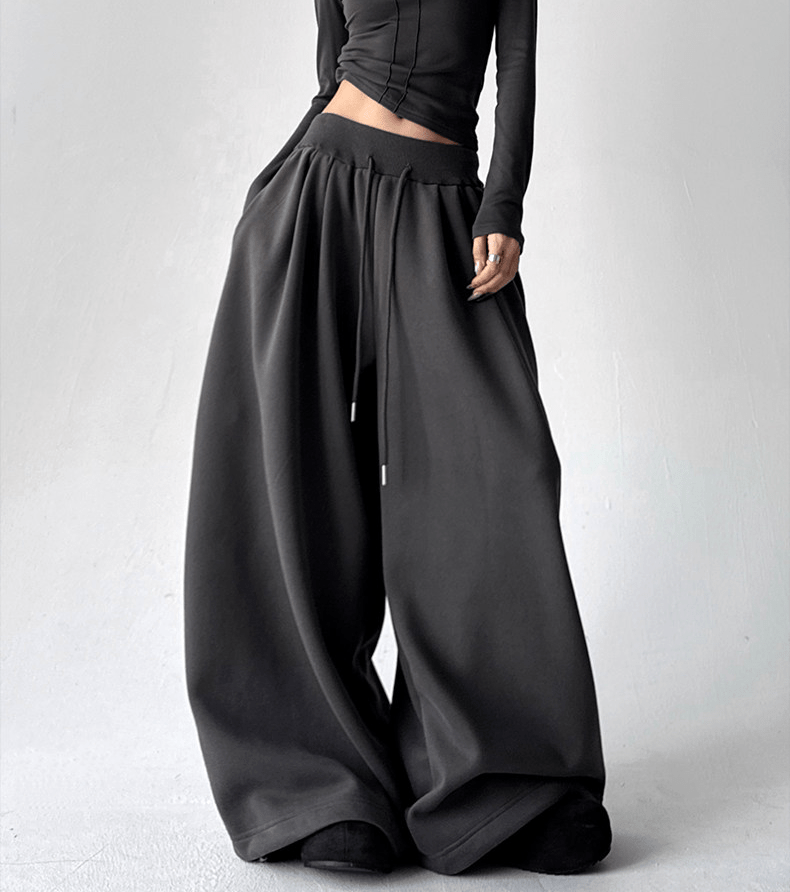 High Waist Fleece Drawstring Wide - Leg Pants - COPPING THREADS - CT Select
