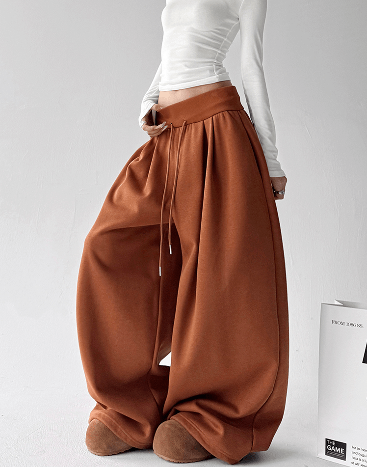 High Waist Fleece Drawstring Wide - Leg Pants - COPPING THREADS - CT Select