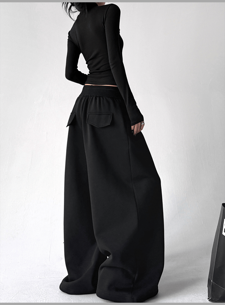 High Waist Fleece Drawstring Wide - Leg Pants - COPPING THREADS - CT Select