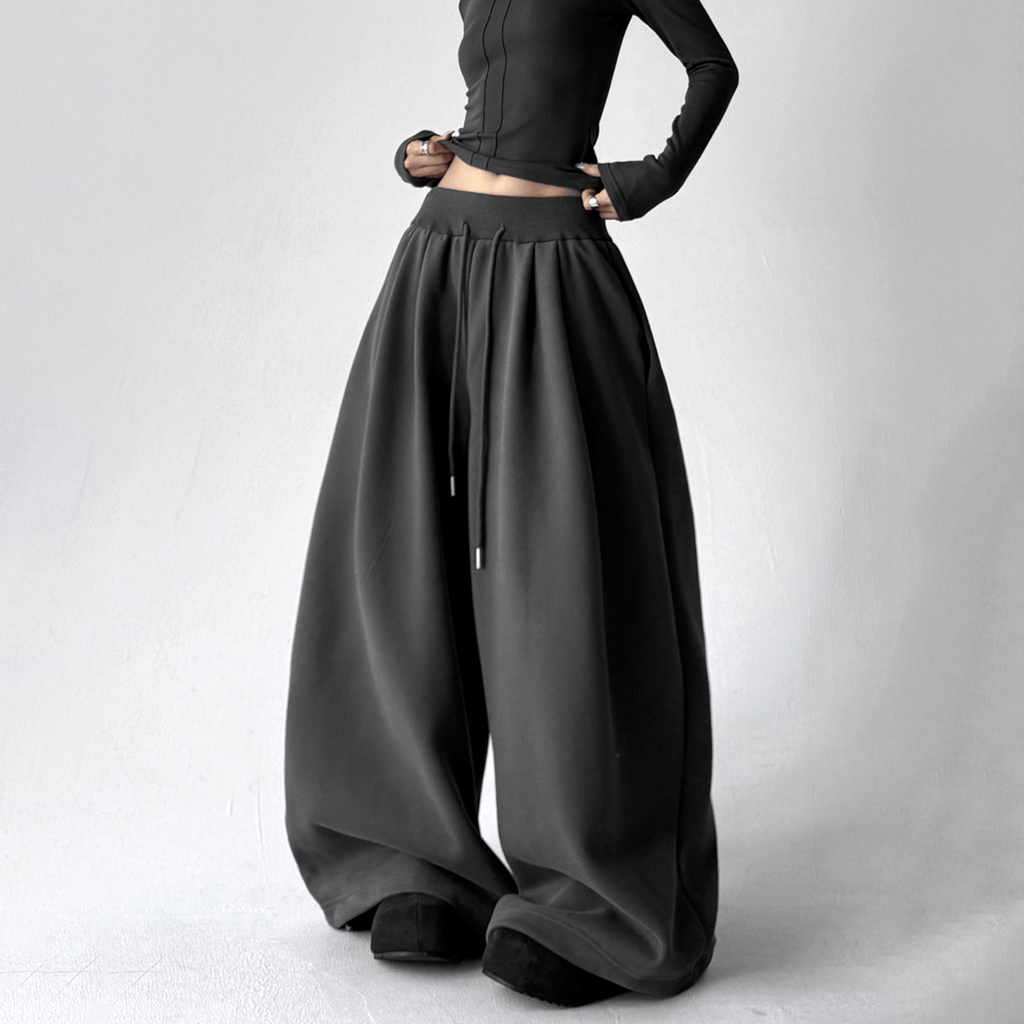 High Waist Fleece Drawstring Wide - Leg Pants - COPPING THREADS - CT Select