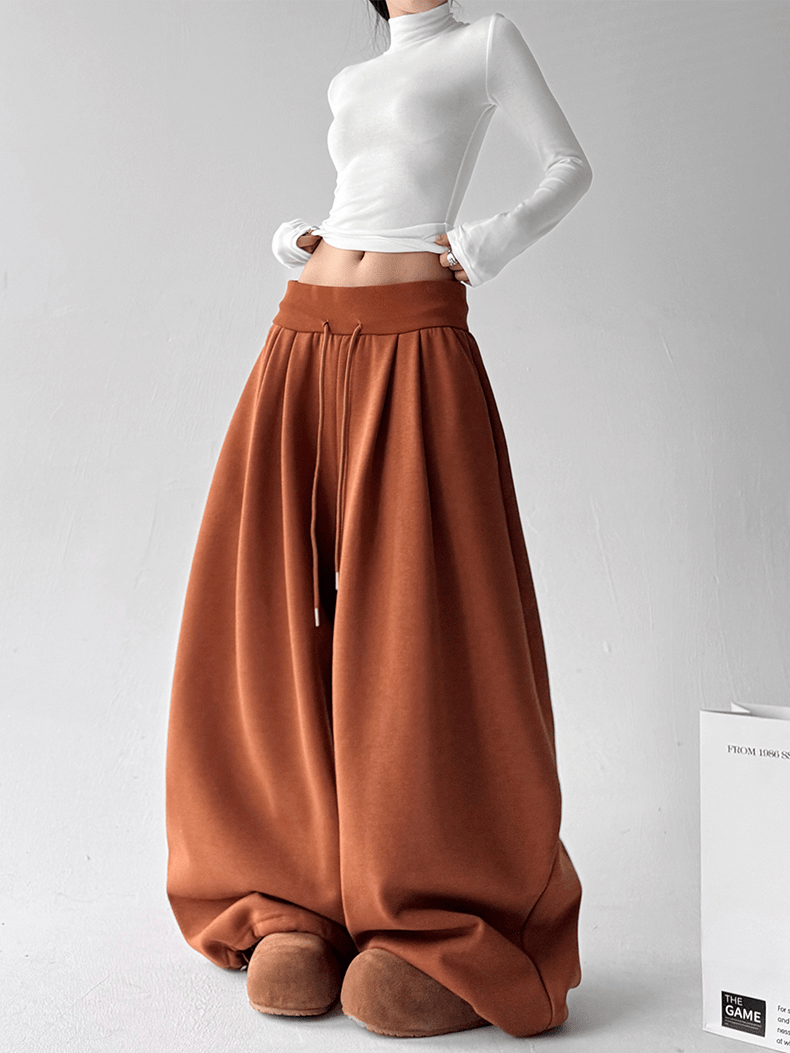 High Waist Fleece Drawstring Wide - Leg Pants - COPPING THREADS - CT Select