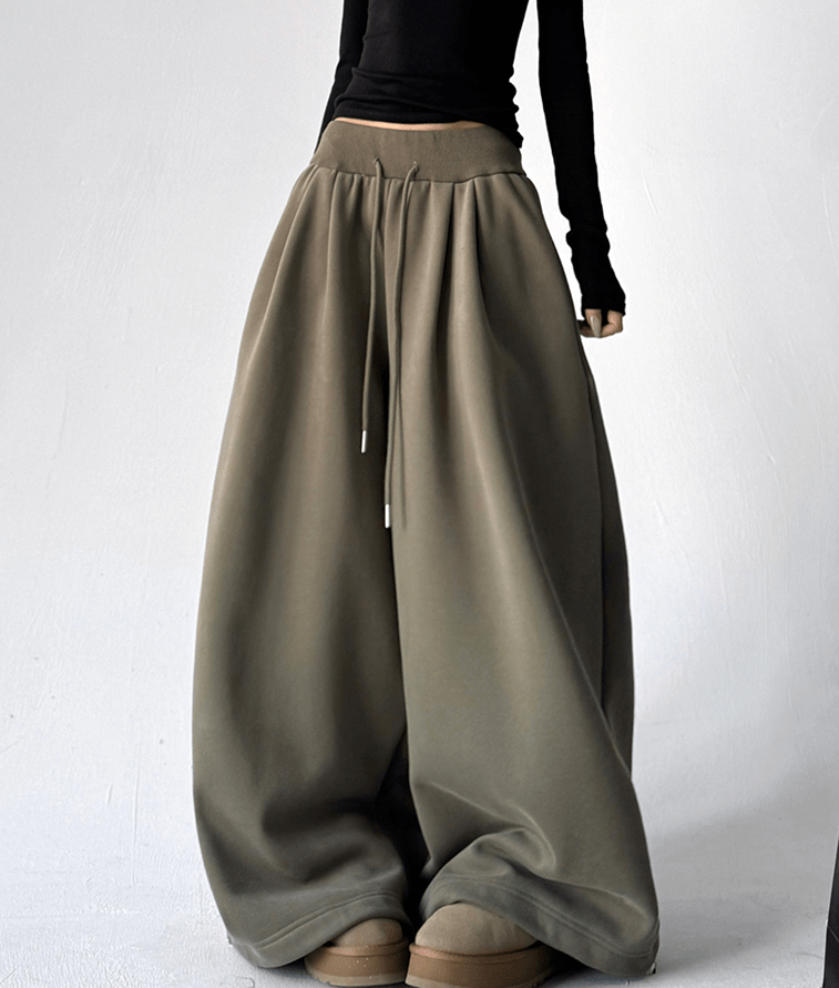 High Waist Fleece Drawstring Wide - Leg Pants - COPPING THREADS - CT Select