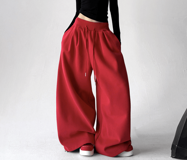 High Waist Fleece Drawstring Wide - Leg Pants - COPPING THREADS - CT Select
