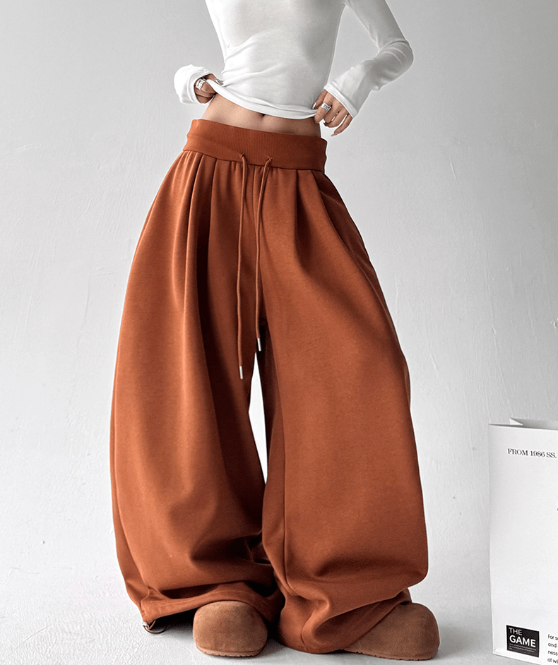 High Waist Fleece Drawstring Wide - Leg Pants - COPPING THREADS - CT Select