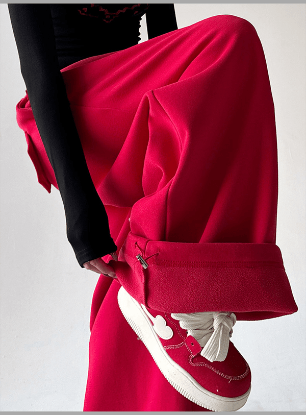 High Waist Fleece Drawstring Wide - Leg Pants - COPPING THREADS - CT Select
