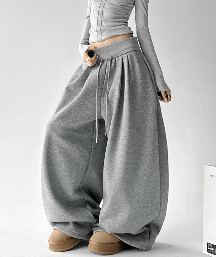 High Waist Fleece Drawstring Wide-Leg Pants Secondary image