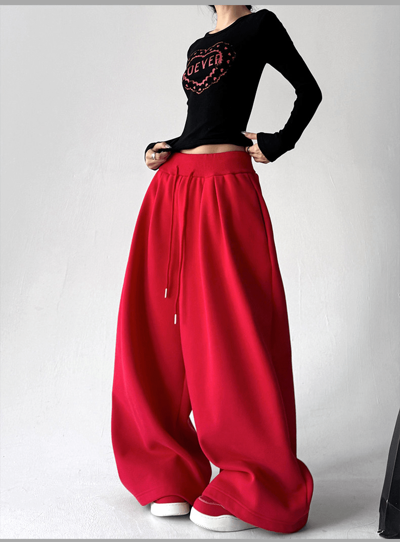 High Waist Fleece Drawstring Wide - Leg Pants - COPPING THREADS - CT Select