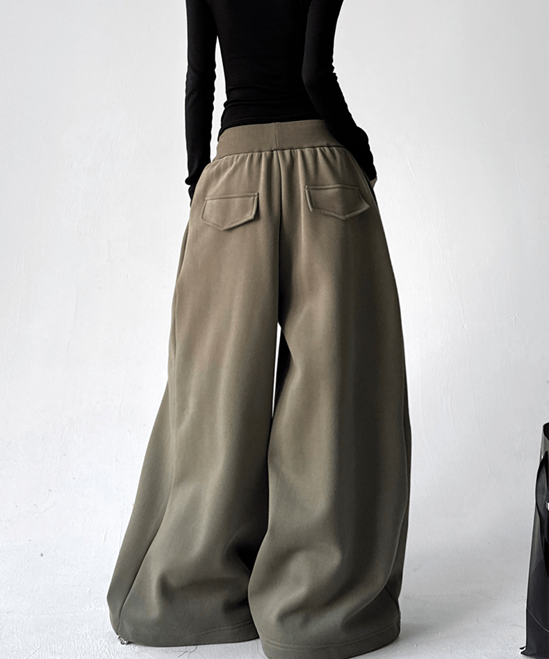 High Waist Fleece Drawstring Wide - Leg Pants - COPPING THREADS - CT Select