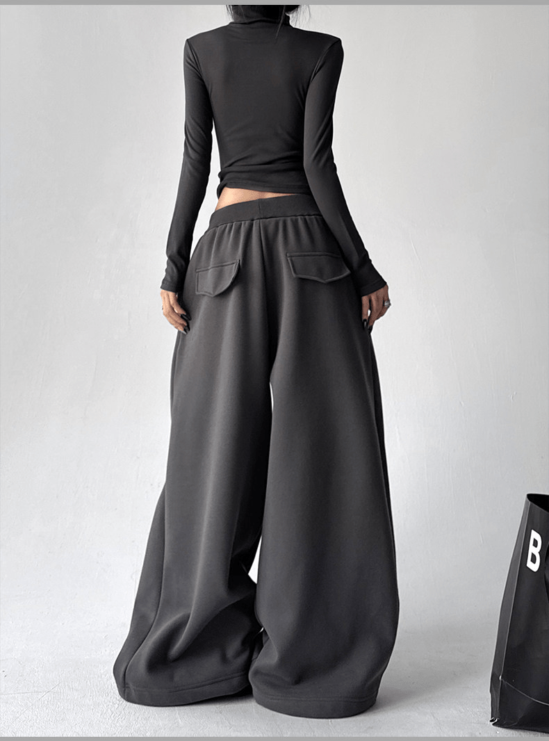 High Waist Fleece Drawstring Wide - Leg Pants - COPPING THREADS - CT Select