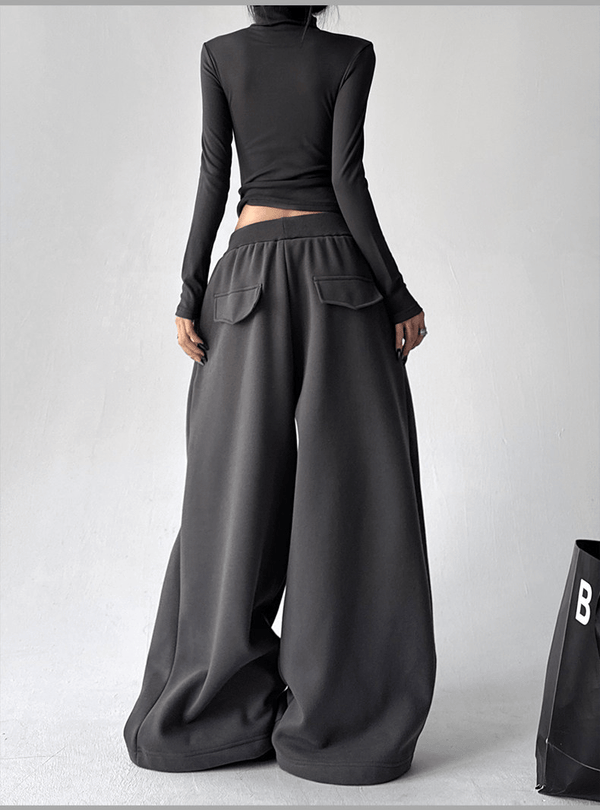 High Waist Fleece Drawstring Wide - Leg Pants - COPPING THREADS - CT Select