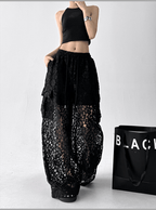High Waist Lace Floral Hollow Out Wide - Leg Pants - COPPING THREADS - CT Select
