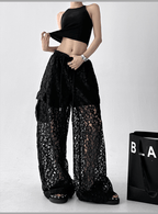 High Waist Lace Floral Hollow Out Wide - Leg Pants - COPPING THREADS - CT Select