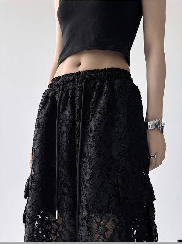High Waist Lace Floral Hollow Out Wide - Leg Pants - COPPING THREADS - CT Select