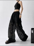 High Waist Lace Floral Hollow Out Wide - Leg Pants - COPPING THREADS - CT Select