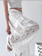 High Waist Lace Floral Hollow Out Wide - Leg Pants - COPPING THREADS - CT Select