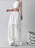 High Waist Lace Floral Hollow Out Wide - Leg Pants - COPPING THREADS - CT Select