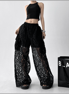 High Waist Lace Floral Hollow Out Wide - Leg Pants - COPPING THREADS - CT Select