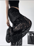 High Waist Lace Floral Hollow Out Wide - Leg Pants - COPPING THREADS - CT Select