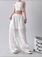 High Waist Lace Floral Hollow Out Wide - Leg Pants - COPPING THREADS - CT Select