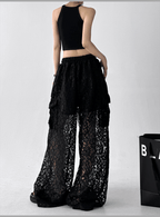 High Waist Lace Floral Hollow Out Wide - Leg Pants - COPPING THREADS - CT Select