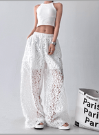 High Waist Lace Floral Hollow Out Wide - Leg Pants - COPPING THREADS - CT Select