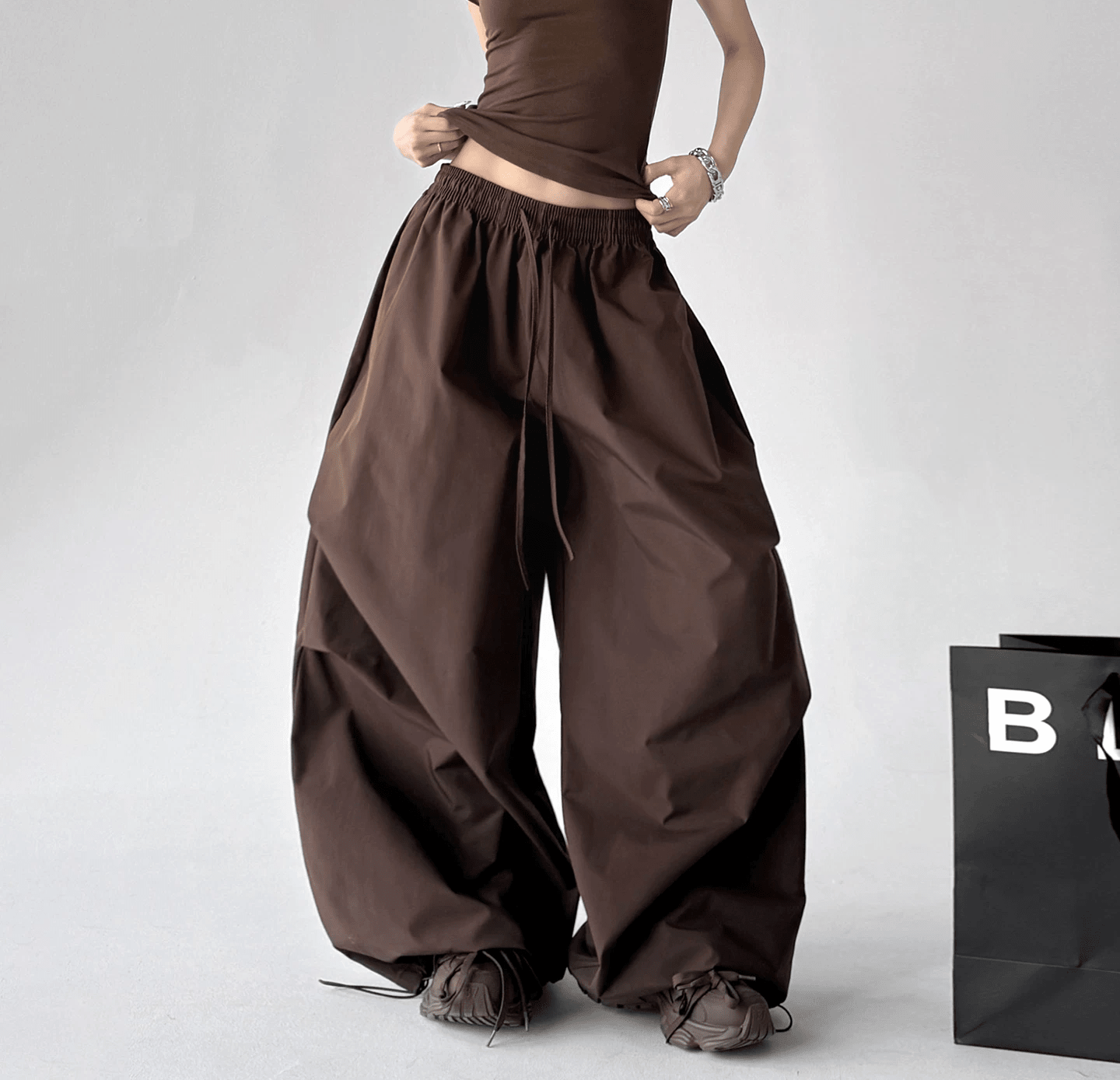 High - Waist Wide - Leg Drawstring Parachute Pants – CT6668 - COPPING THREADS - CT Select Main image