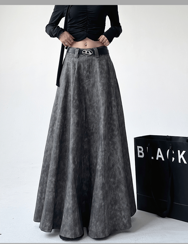 High - Waisted Acid Wash Flared Maxi Skirt - COPPING THREADS - CT Select
