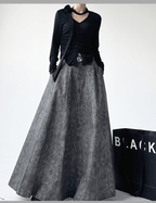 High - Waisted Acid Wash Flared Maxi Skirt - COPPING THREADS - CT Select