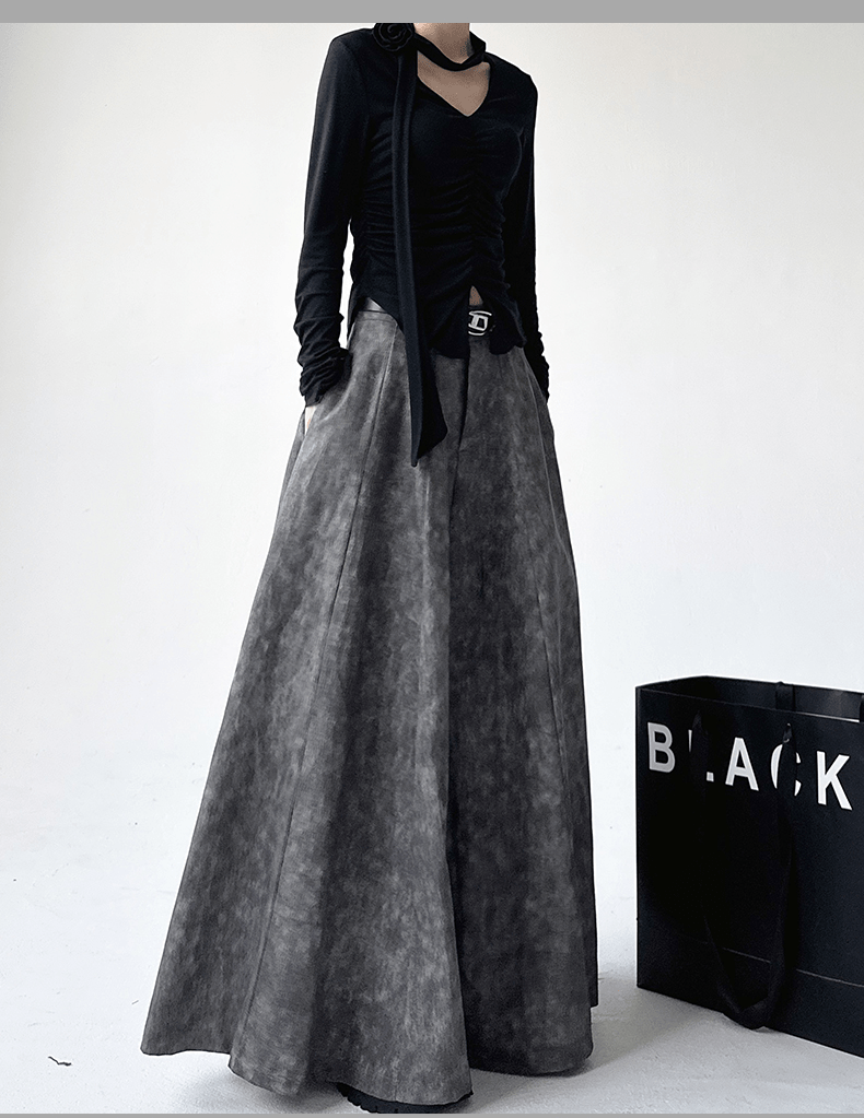 High-Waisted Acid Wash Flared Maxi Skirt Secondary image