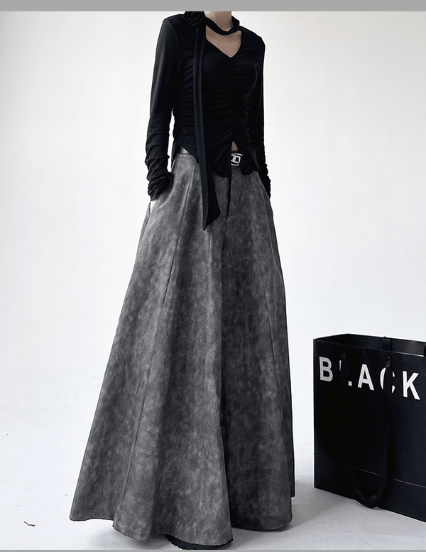 High - Waisted Acid Wash Flared Maxi Skirt - COPPING THREADS - CT Select